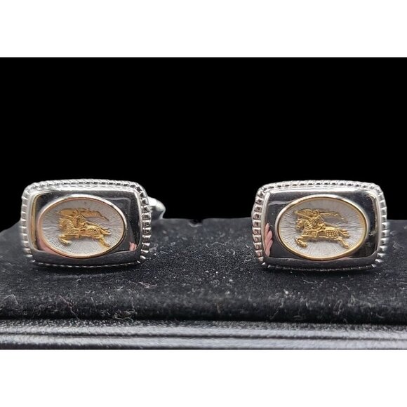 Burberrys London Mens Cufflinks Silver Plated Gold Tone Royal Knight Scene 1980a - Picture 7 of 12